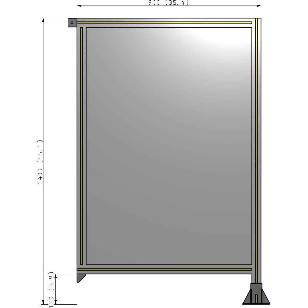 A2-1400-0900-0150-TYPFA SINGLE PANEL-LEG ON RIGHT WITH TIE PLATES AND ANGLE 1400MM X 900MM 1/4" POLYCARBONATE, ASSEMBLED