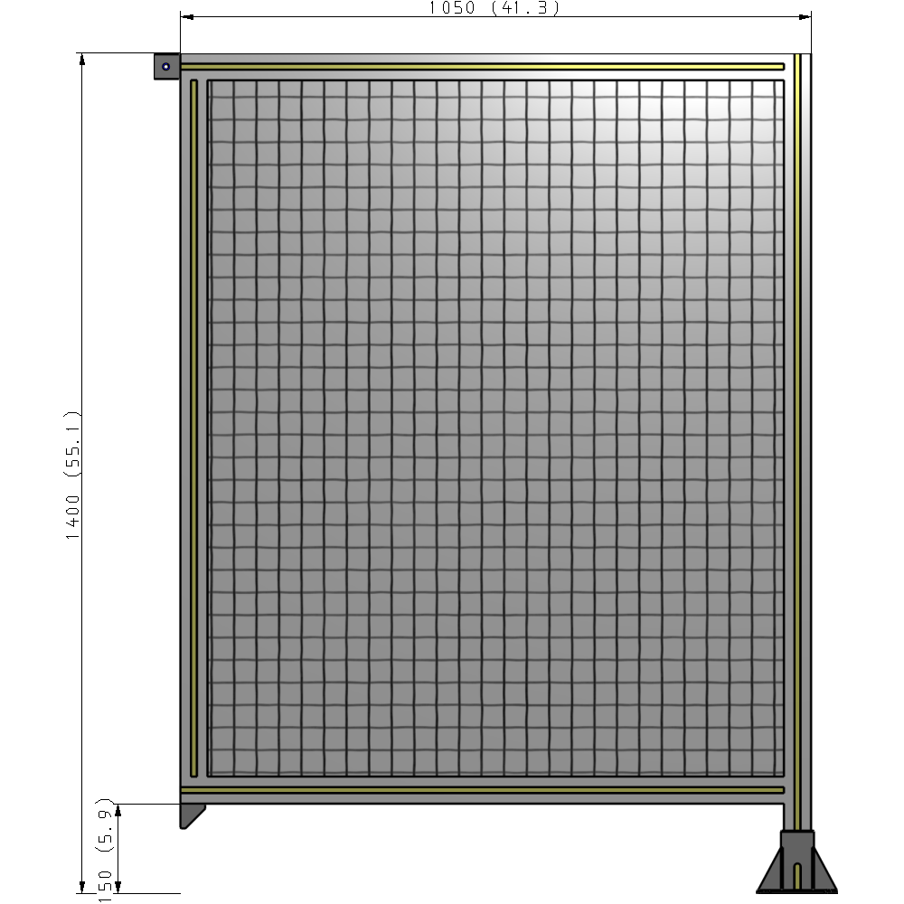 A2-1400-1050-0150-TYMFA SINGLE PANEL-LEG ON RIGHT WITH TIE PLATES AND ANGLE 1400MM X 1050MM 1" MESH, FULLY ASSEMBLED