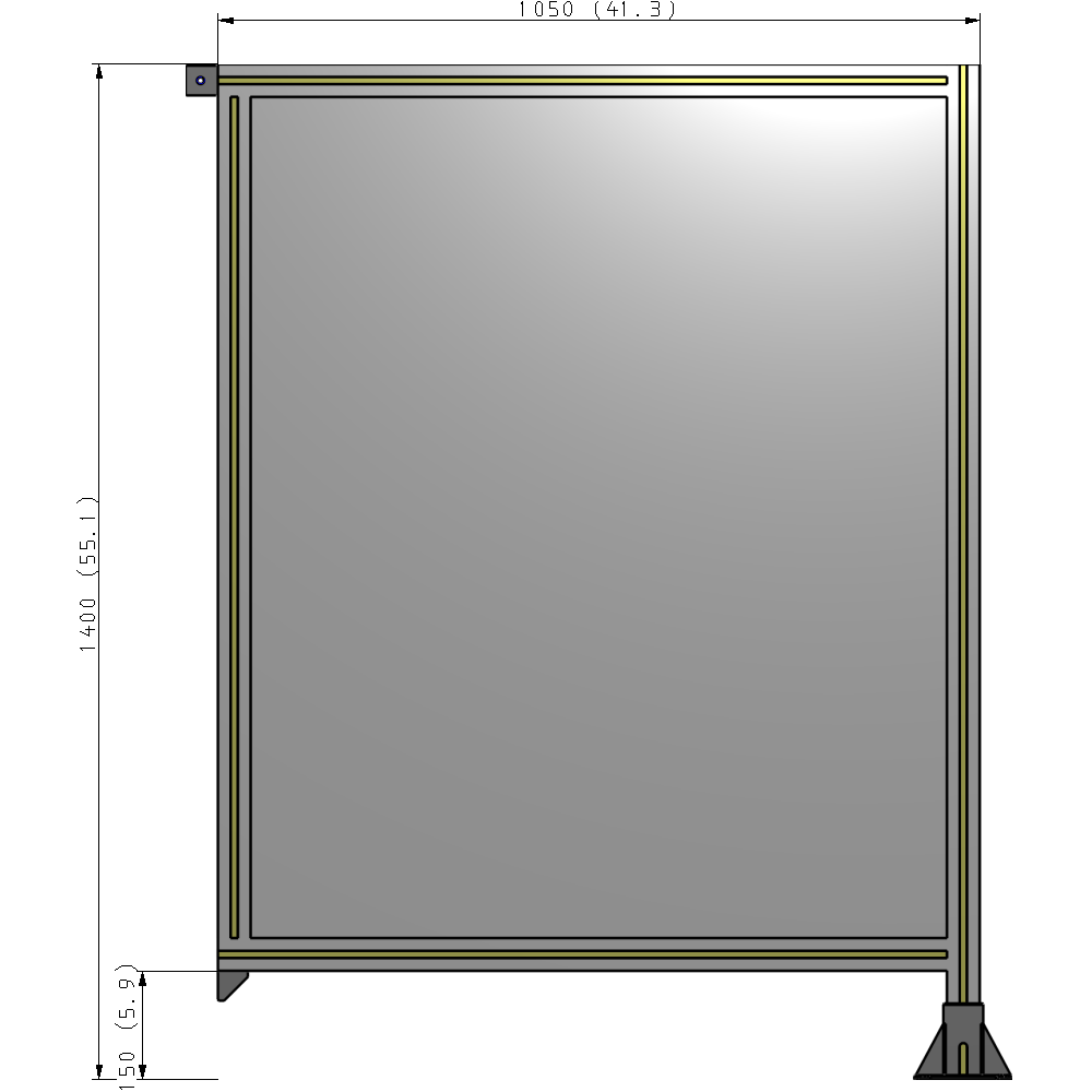 A2-1400-1050-0150-TYPFA SINGLE PANEL-LEG ON RIGHT WITH TIE PLATES AND ANGLE 1400MM X 1050MM  1/4" POLYCARBONATE, ASSEMBLED