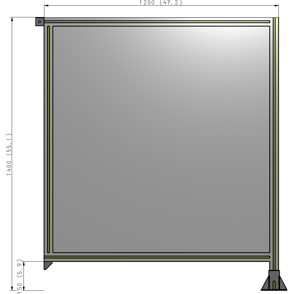 A2-1400-1200-0150-TYPFA SINGLE PANEL-LEG ON RIGHT WITH TIE PLATES AND ANGLE 1400MM X 1200MM 1/4" POLYCARBONATE, ASSEMBLED