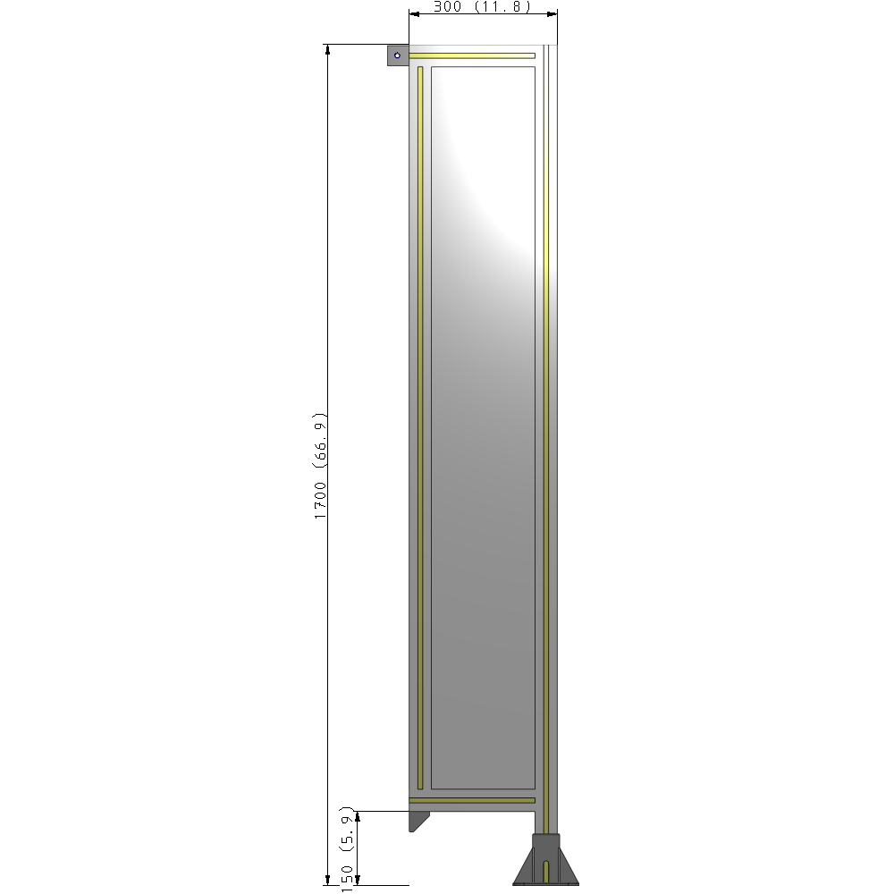 A2-1700-0300-0150-TYPFA SINGLE PANEL-LEG ON RIGHT WITH TIE PLATES AND ANGLE 1700MM X 300MM 1/4" POLYCARBONATE, ASSEMBLED