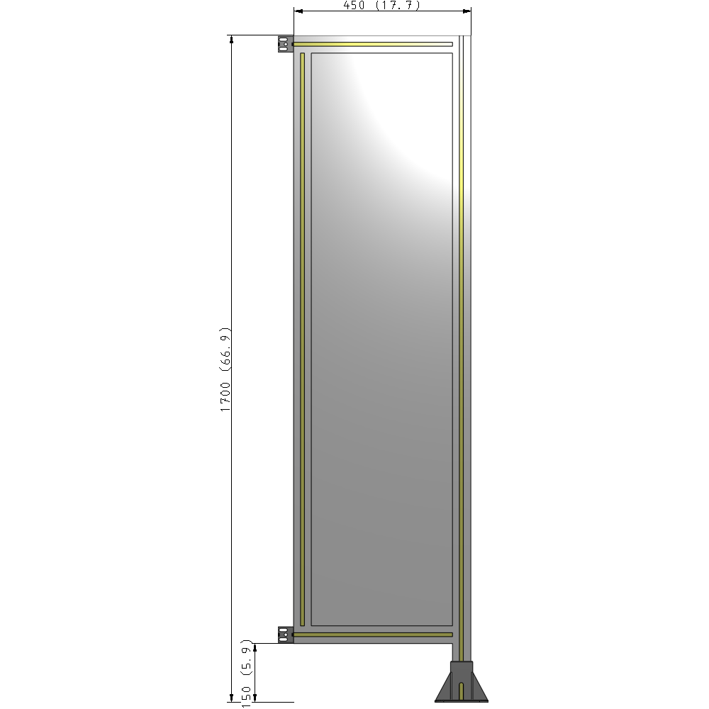 A2-1700-0450-0150-HYPFA SINGLE PANEL-LEG ON RIGHT WITH HINGES 1700MM X 450MM 1/4" POLYCARBONATE, ASSEMBLED