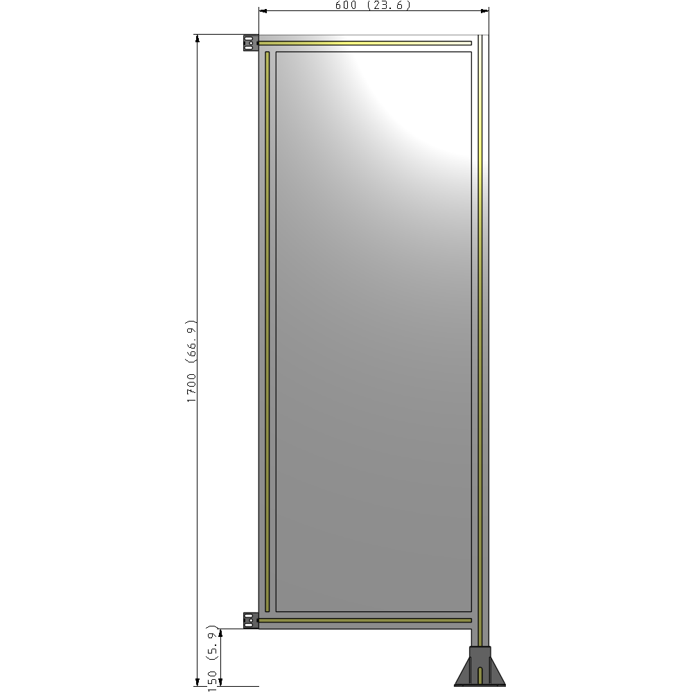 A2-1700-0600-0150-HYPFA SINGLE PANEL-LEG ON RIGHT WITH HINGES 1700MM X 600MM 1/4" POLYCARBONATE, ASSEMBLED