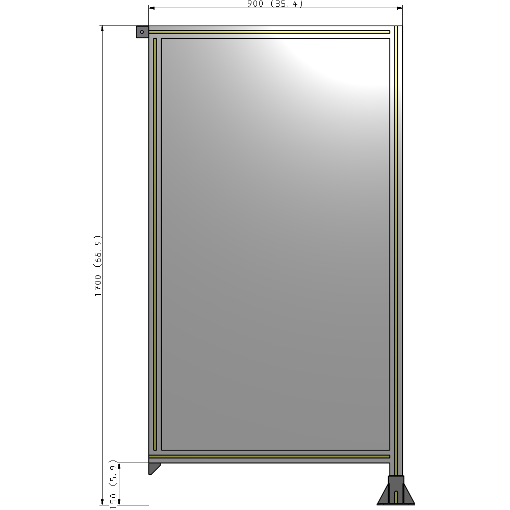 A2-1700-0900-0150-TYPFA SINGLE PANEL-LEG ON RIGHT WITH TIE PLATES AND ANGLE 1700MM X 900MM 1/4" POLYCARBONATE, ASSEMBLED