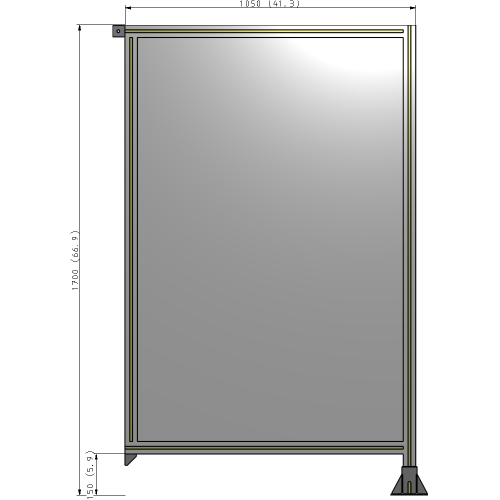 A2-1700-1050-0150-TYPFA SINGLE PANEL-LEG ON RIGHT WITH TIE PLATES AND ANGLE 1700MM X 1050MM 1/4" POLYCARBONATE, ASSEMBLED