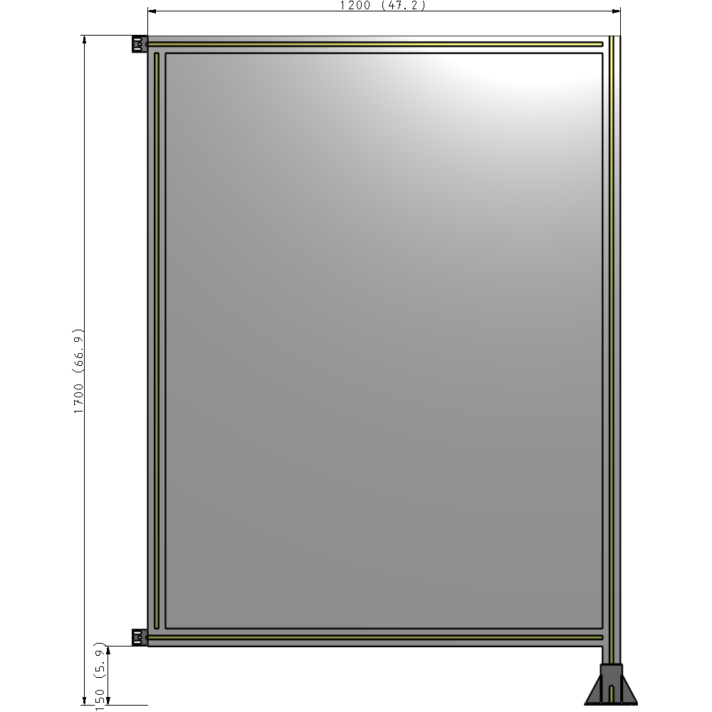 A2-1700-1200-0150-HYPFA SINGLE PANEL-LEG ON RIGHT WITH HINGES 1700MM X 1200MM  1/4" POLYCARBONATE, FULLY ASSEMBLED