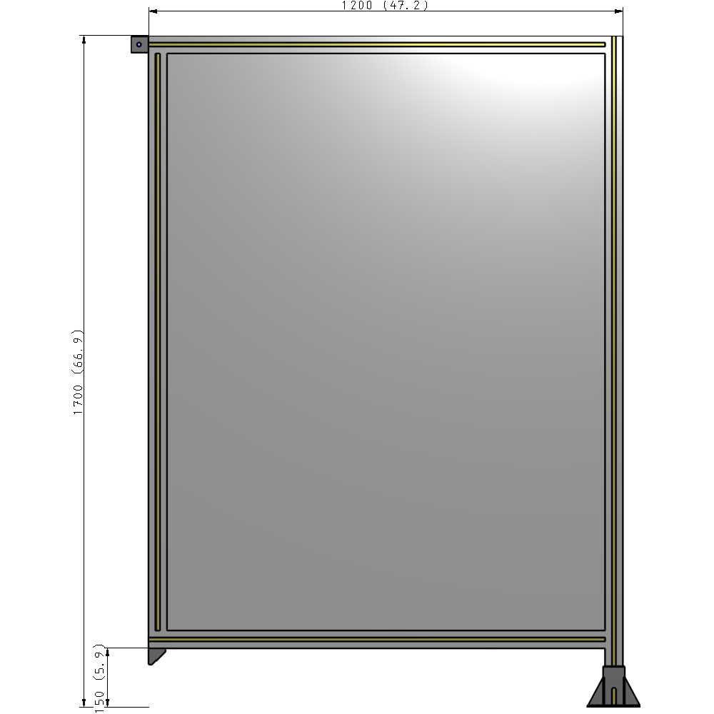 A2-1700-1200-0150-TYPFK SINGLE PANEL-LEG ON RIGHT WITH TIE PLATES AND ANGLE 1700MM X 1200MM 1/4" POLYCARBONATE, AS A KIT