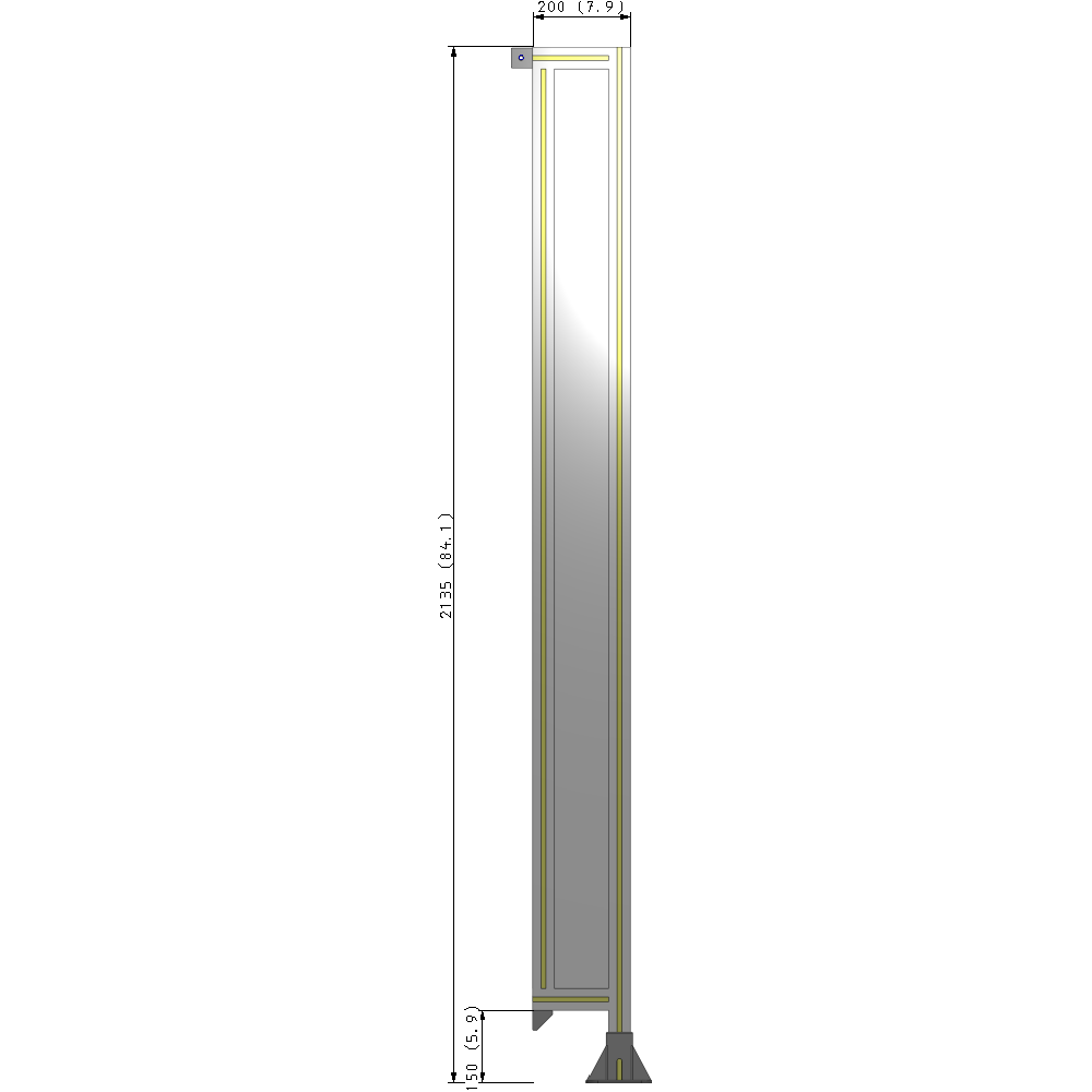 A2-2135-0200-0150-TYPFK SINGLE PANEL-LEG ON RIGHT WITH TIE PLATES AND ANGLE 2135MM X 200MM  1/4" POLYCARBONATE, AS A KIT