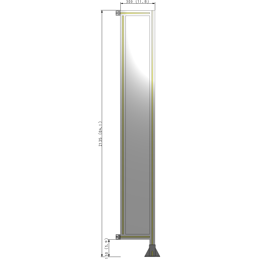 A2-2135-0300-0150-HYPFK SINGLE PANEL-LEG ON RIGHT WITH HINGES 2135MM X 300MM 1/4" POLYCARBONATE, AS A KIT