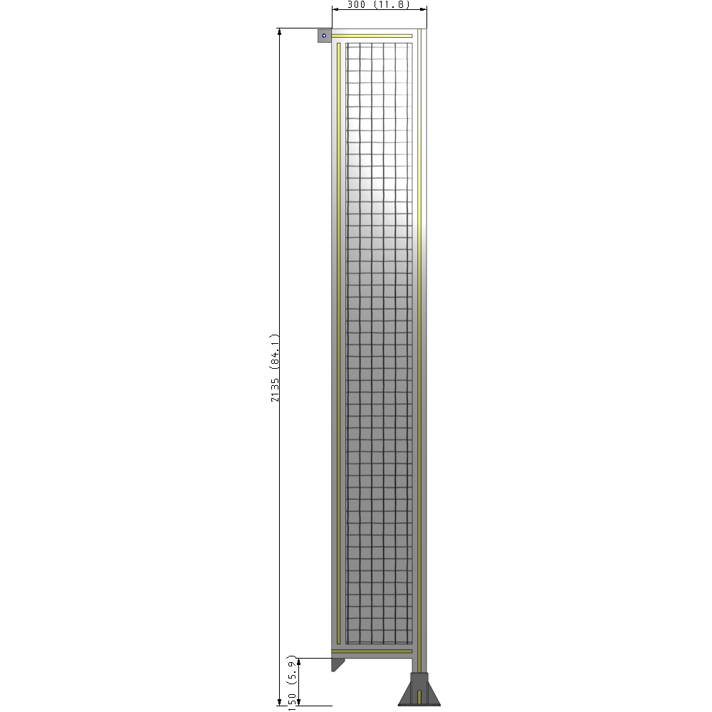 A2-2135-0300-0150-TYMFA SINGLE PANEL-LEG ON RIGHT WITH TIE PLATES AND ANGLE 2135MM X 300MM  1" MESH, FULLY ASSEMBLED