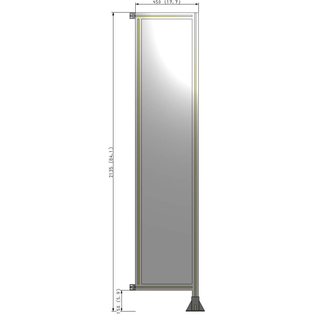 A2-2135-0450-0150-HYPFA SINGLE PANEL-LEG ON RIGHT WITH HINGES 2135MM X 450MM 1/4" POLYCARBONATE, ASSEMBLED