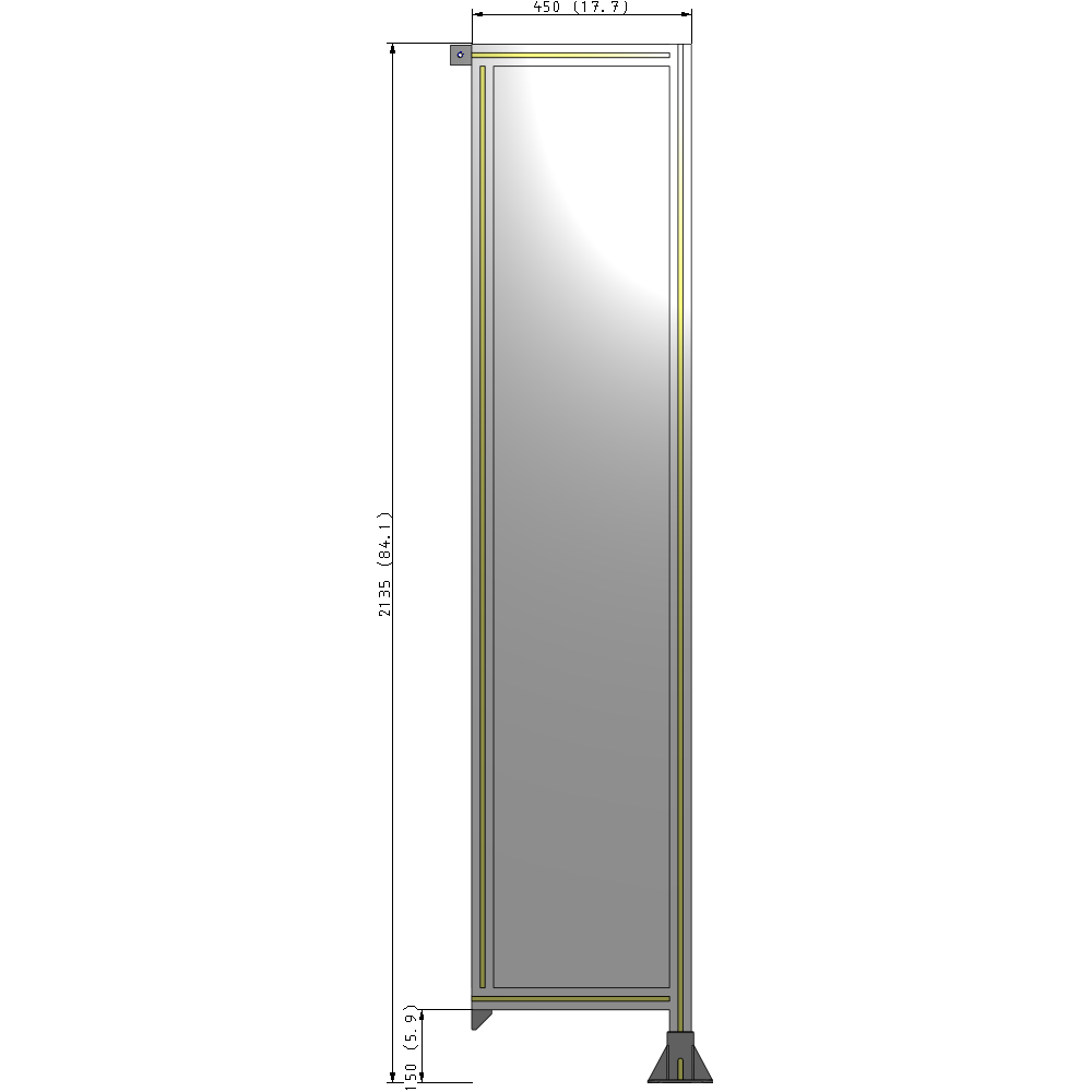 A2-2135-0450-0150-TYPFA SINGLE PANEL-LEG ON RIGHT WITH TIE PLATES AND ANGLE 2135MM X 450MM  1/4" POLYCARBONATE, ASSEMBLED