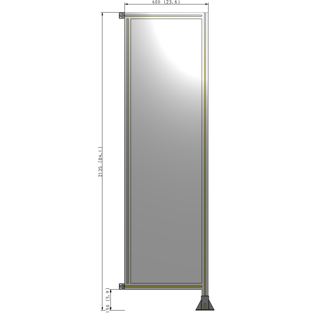 A2-2135-0600-0150-HYPFA SINGLE PANEL-LEG ON RIGHT WITH HINGES 2135MM X 600MM  1/4" POLYCARBONATE, ASSEMBLED