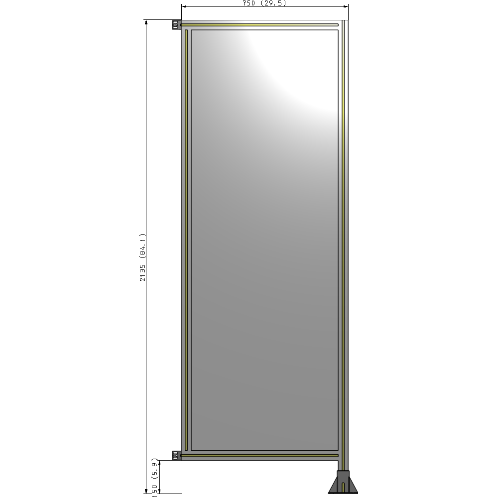 A2-2135-0750-0150-HYPFK SINGLE PANEL-LEG ON RIGHT WITH HINGES 2135MM X 750MM  1/4" POLYCARBONATE, AS A KIT