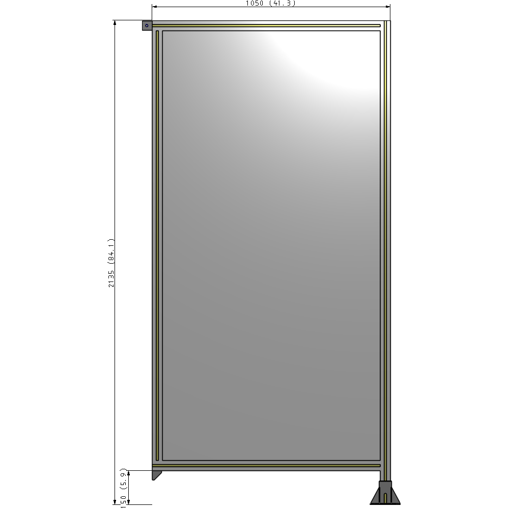 A2-2135-1050-0150-TYPFK SINGLE PANEL-LEG ON RIGHT WITH TIE PLATES AND ANGLE 2135MM X 1050MM 1/4" POLYCARBONATE, AS A KIT