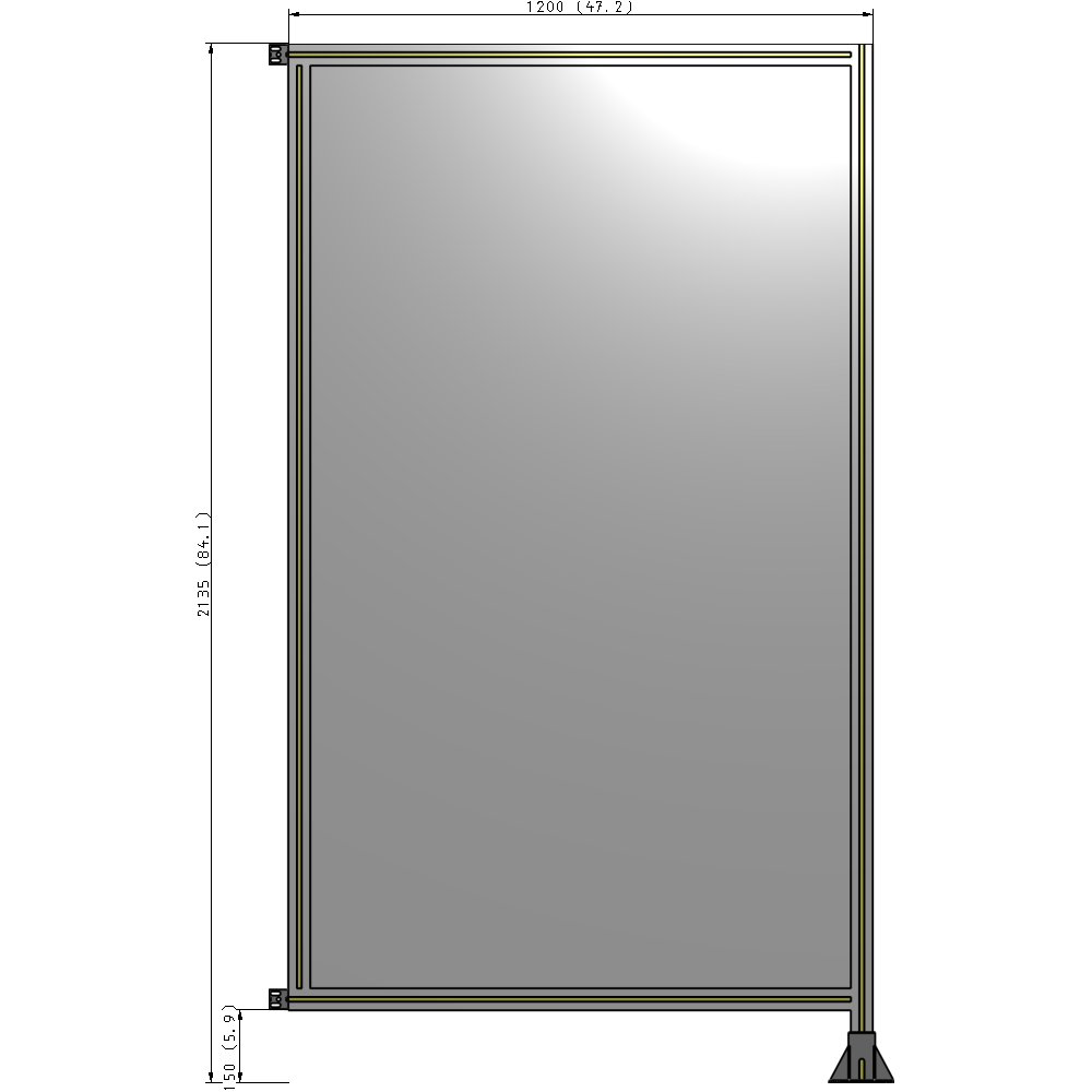 A2-2135-1200-0150-HYPFA SINGLE PANEL-LEG ON RIGHT WITH HINGES 2135MM X 1200MM  1/4" POLYCARBONATE, FULLY ASSEMBLED