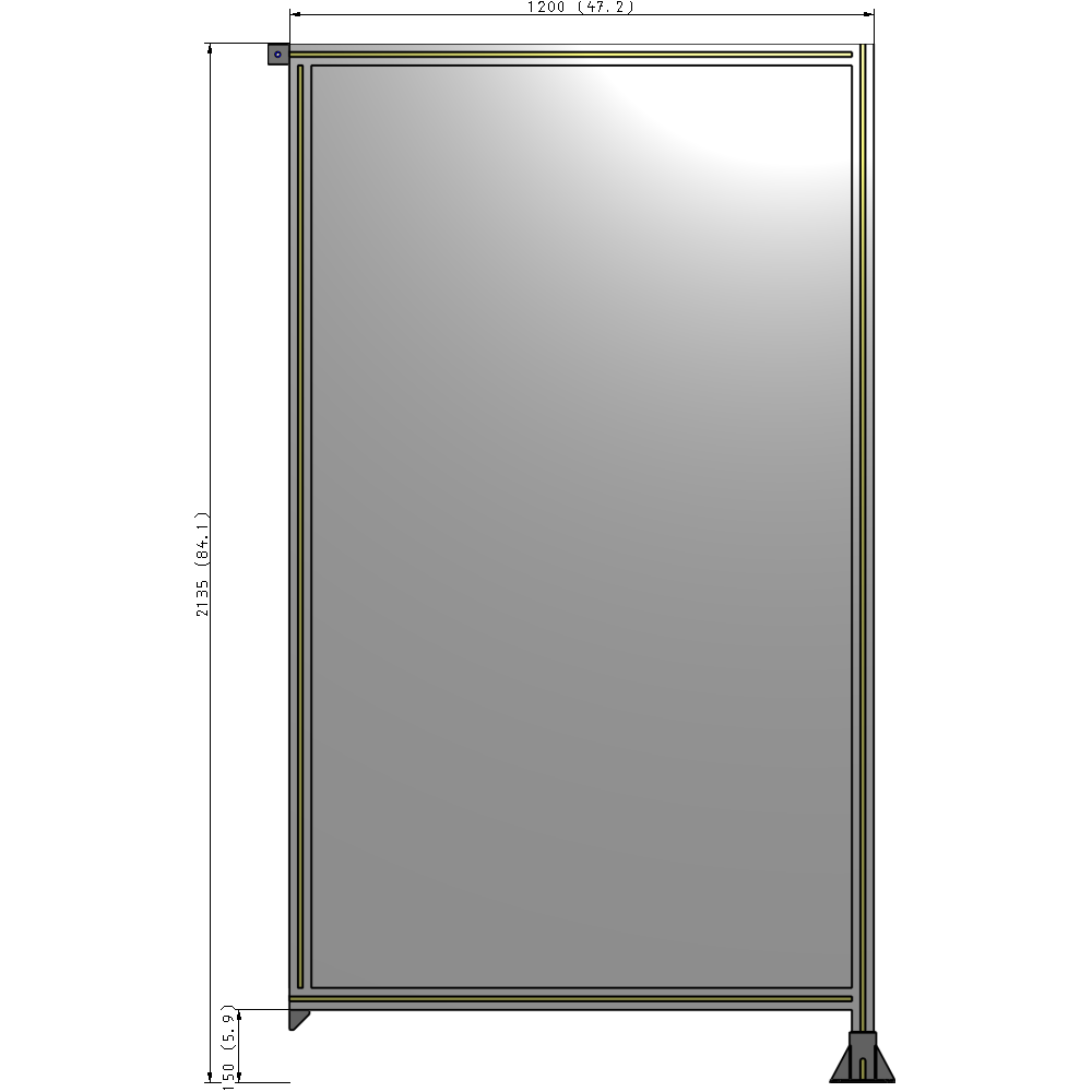 A2-2135-1200-0150-TYPFA SINGLE PANEL-LEG ON RIGHT WITH TIE PLATES AND ANGLE 2135MM X 1200MM  1/4" POLYCARBONATE, ASSEMBLED