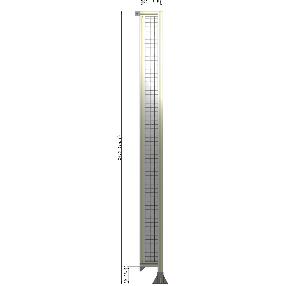 A2-2400-0200-0150-TYMFA SINGLE PANEL-LEG ON RIGHT WITH TIE PLATES AND ANGLE 2400MM X 200MM 1" MESH, FULLY ASSEMBLED