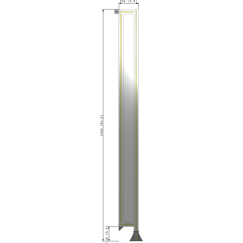 A2-2400-0200-0150-TYPFK SINGLE PANEL-LEG ON RIGHT WITH TIE PLATES AND ANGLE 2400MM X 200MM  1/4" POLYCARBONATE, AS A KIT