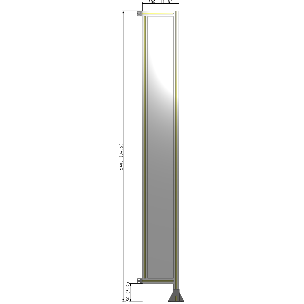 A2-2400-0300-0150-HYPFA SINGLE PANEL-LEG ON RIGHT WITH HINGES 2400MM X 300MM 1/4" POLYCARBONATE, FULLY ASSEMBLED