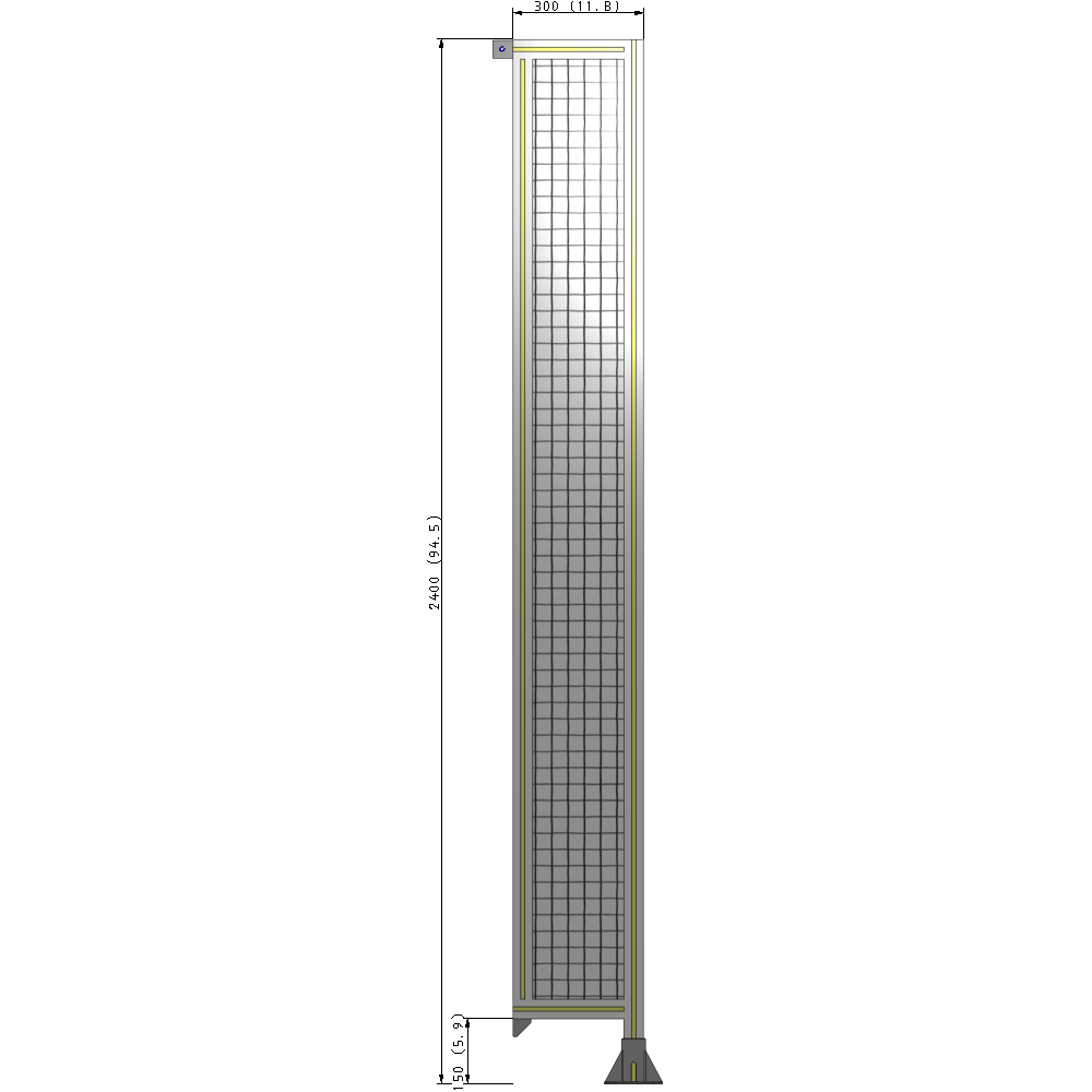 A2-2400-0300-0150-TYMFA SINGLE PANEL-LEG ON RIGHT WITH TIE PLATES AND ANGLE 2400MM X 300MM 1" MESH, FULLY ASSEMBLED