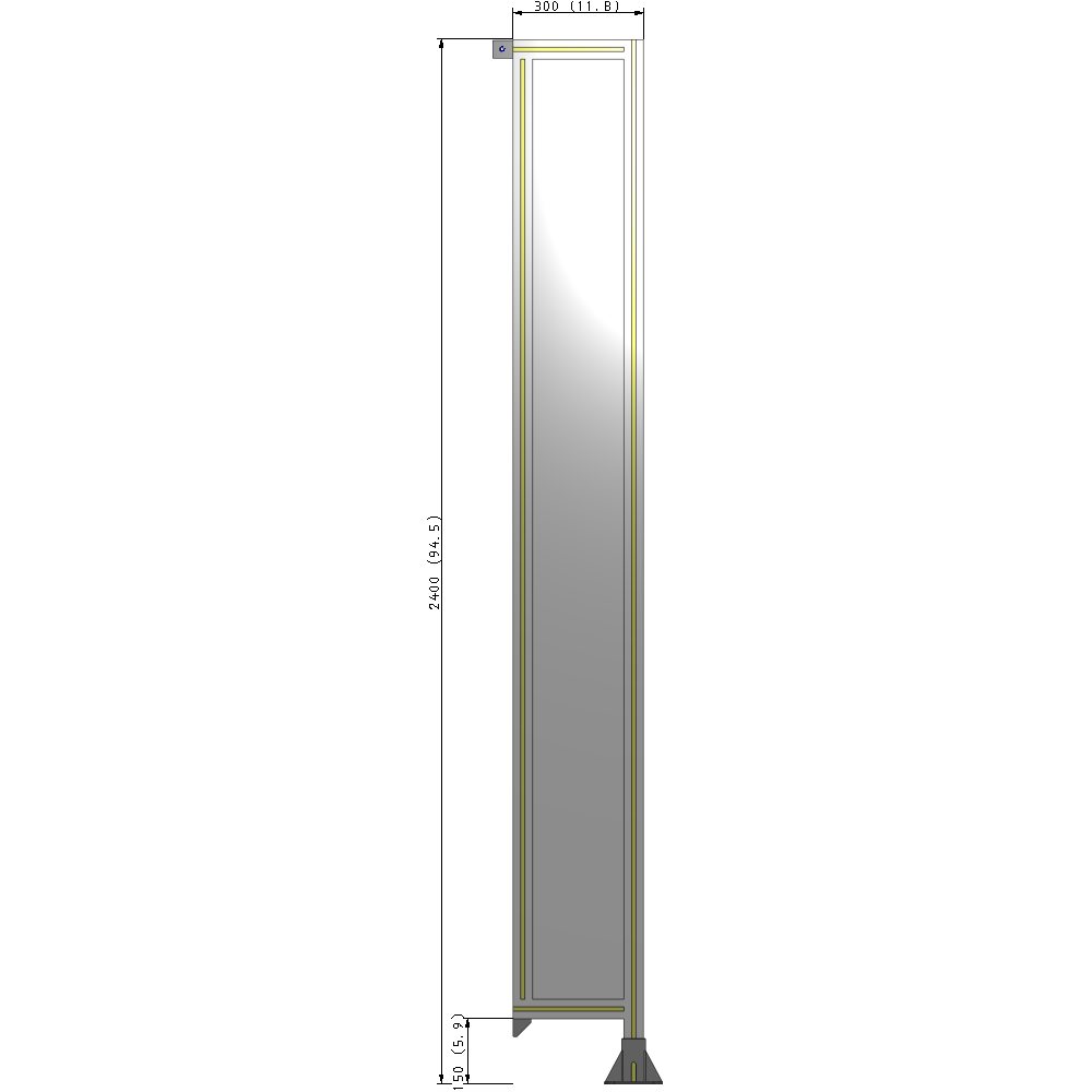 A2-2400-0300-0150-TYPFK SINGLE PANEL-LEG ON RIGHT WITH TIE PLATES AND ANGLE 2400MM X 300MM  1/4" POLYCARBONATE, AS A KIT