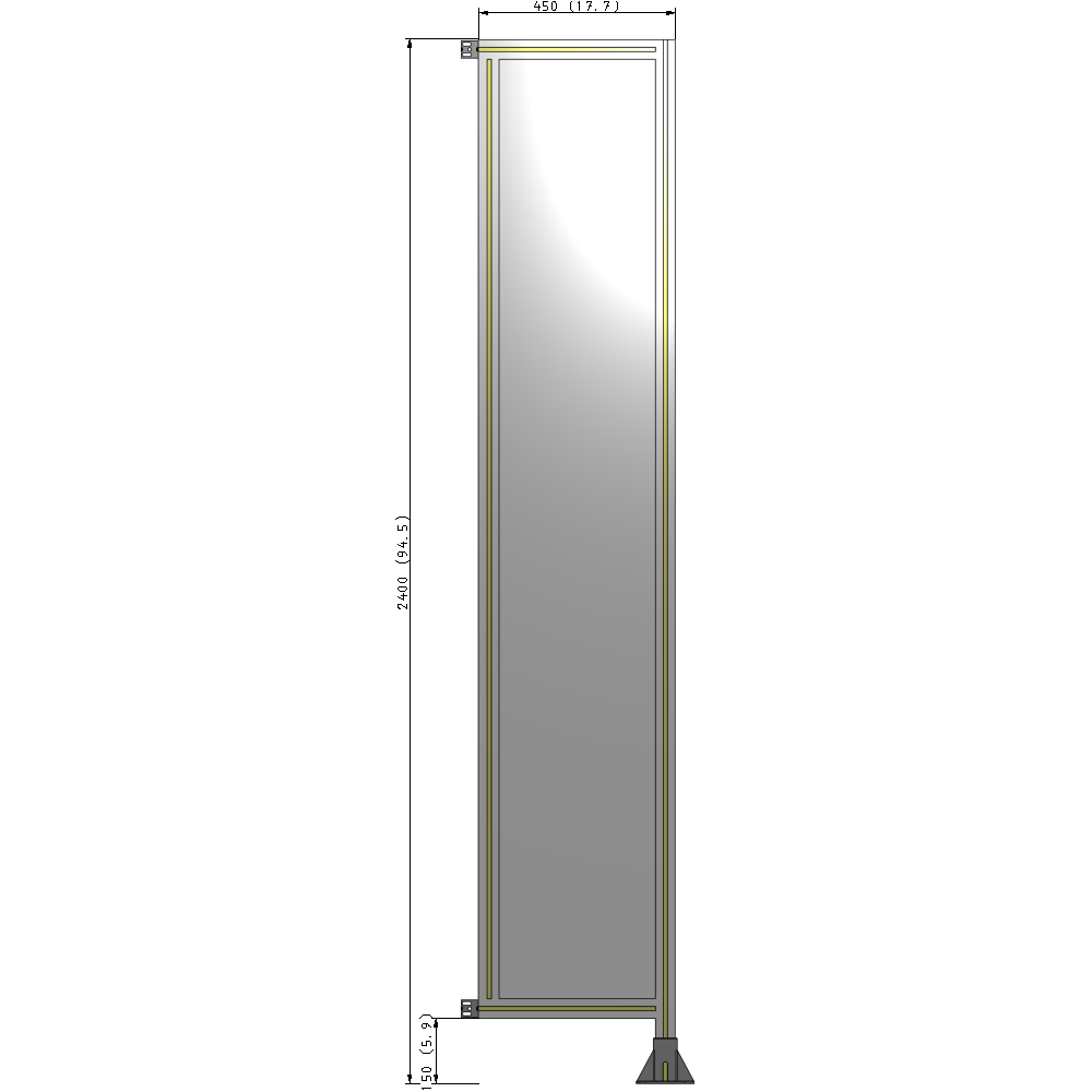 A2-2400-0450-0150-HYPFA SINGLE PANEL-LEG ON RIGHT WITH HINGES 2400MM X 450MM  1/4" POLYCARBONATE, ASSEMBLED