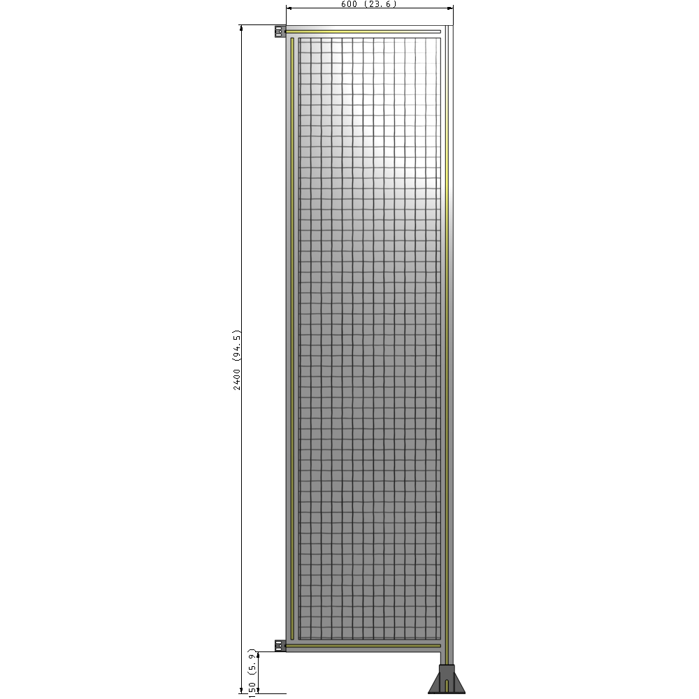 A2-2400-0600-0150-HYMFA SINGLE PANEL-LEG ON RIGHT WITH HINGES 2400MM X 600MM  1" MESH, FULLY ASSEMBLED