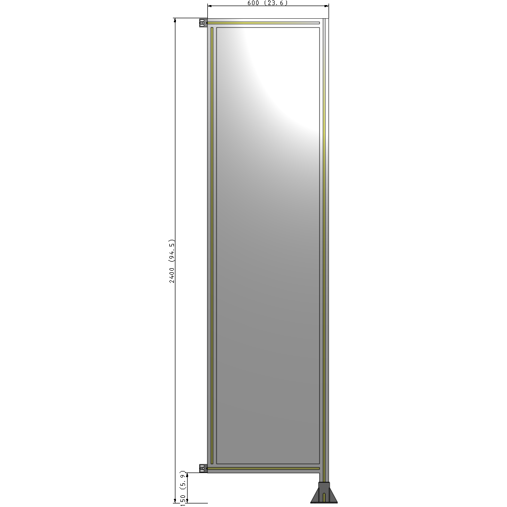 A2-2400-0600-0150-HYPFA SINGLE PANEL-LEG ON RIGHT WITH HINGES 2400MM X 600MM 1/4" POLYCARBONATE, ASSEMBLED