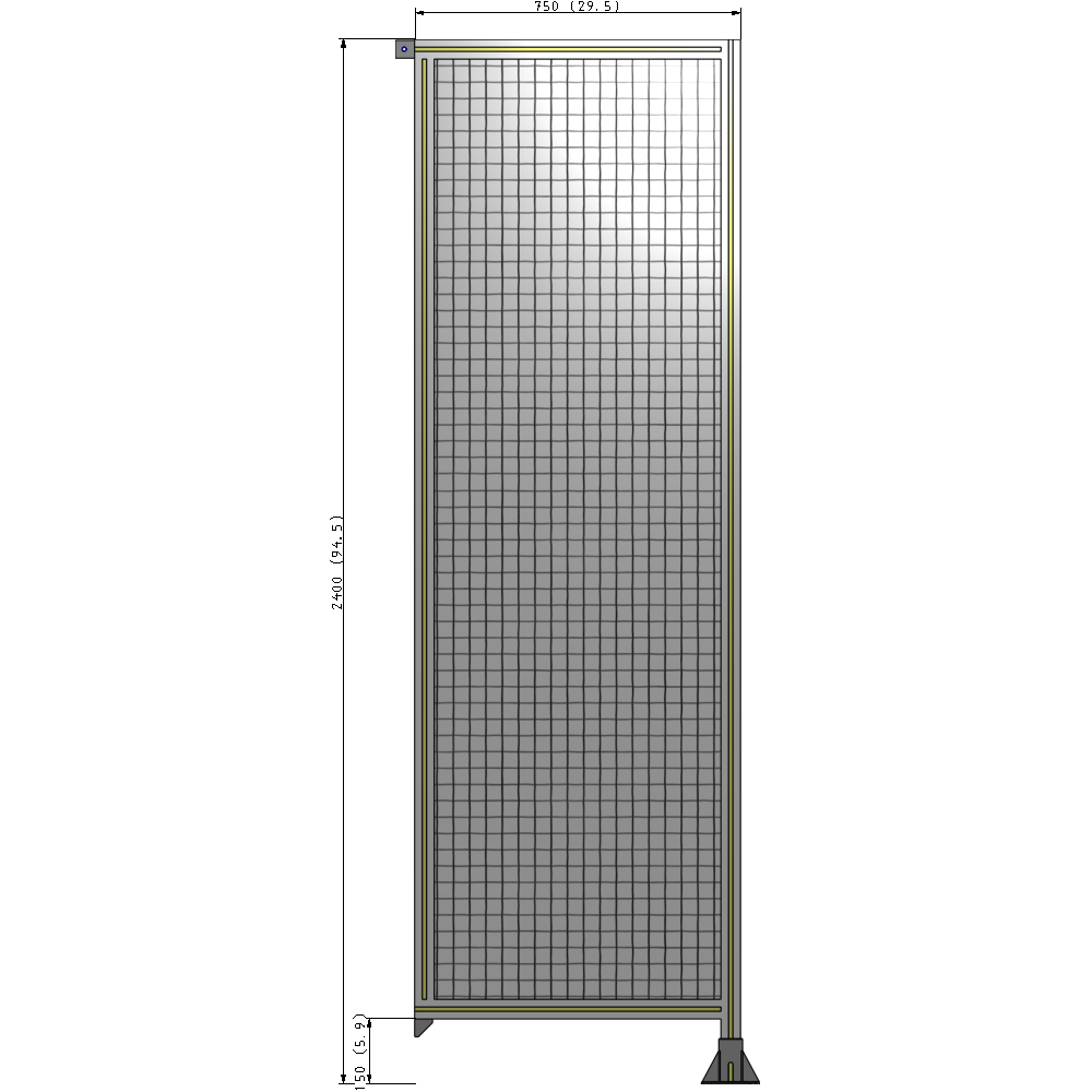 A2-2400-0750-0150-TYMFA SINGLE PANEL-LEG ON RIGHT WITH TIE PLATES AND ANGLE 2400MM X 750MM  1" MESH, FULLY ASSEMBLED