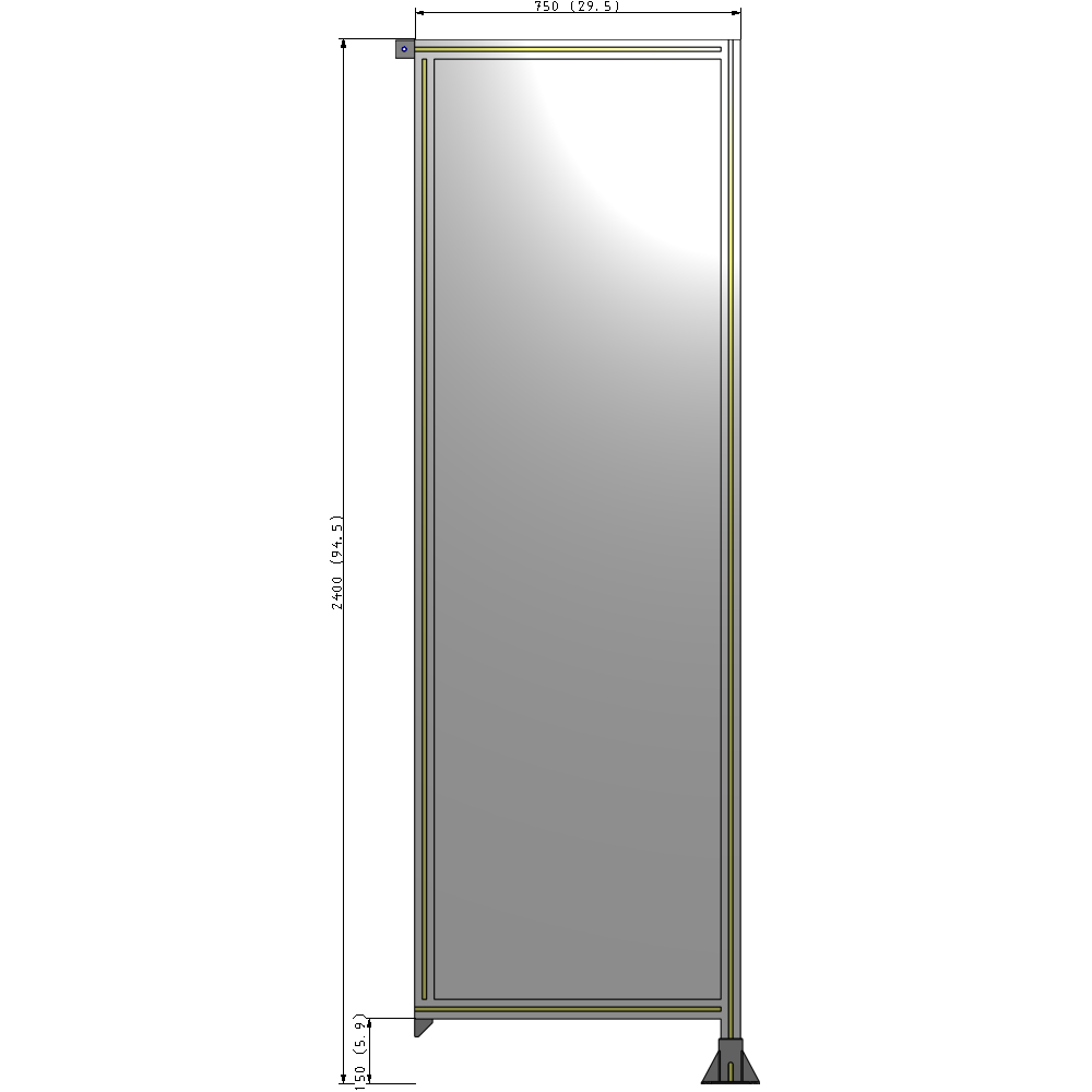 A2-2400-0750-0150-TYPFK SINGLE PANEL-LEG ON RIGHT WITH TIE PLATES AND ANGLE 2400MM X 750MM 1/4" POLYCARBONATE, AS A KIT