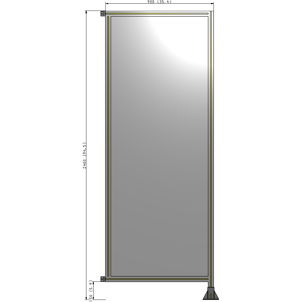 A2-2400-0900-0150-HYPFA SINGLE PANEL-LEG ON RIGHT WITH HINGES 2400MM X 900MM  1/4" POLYCARBONATE, FULLY ASSEMBLED