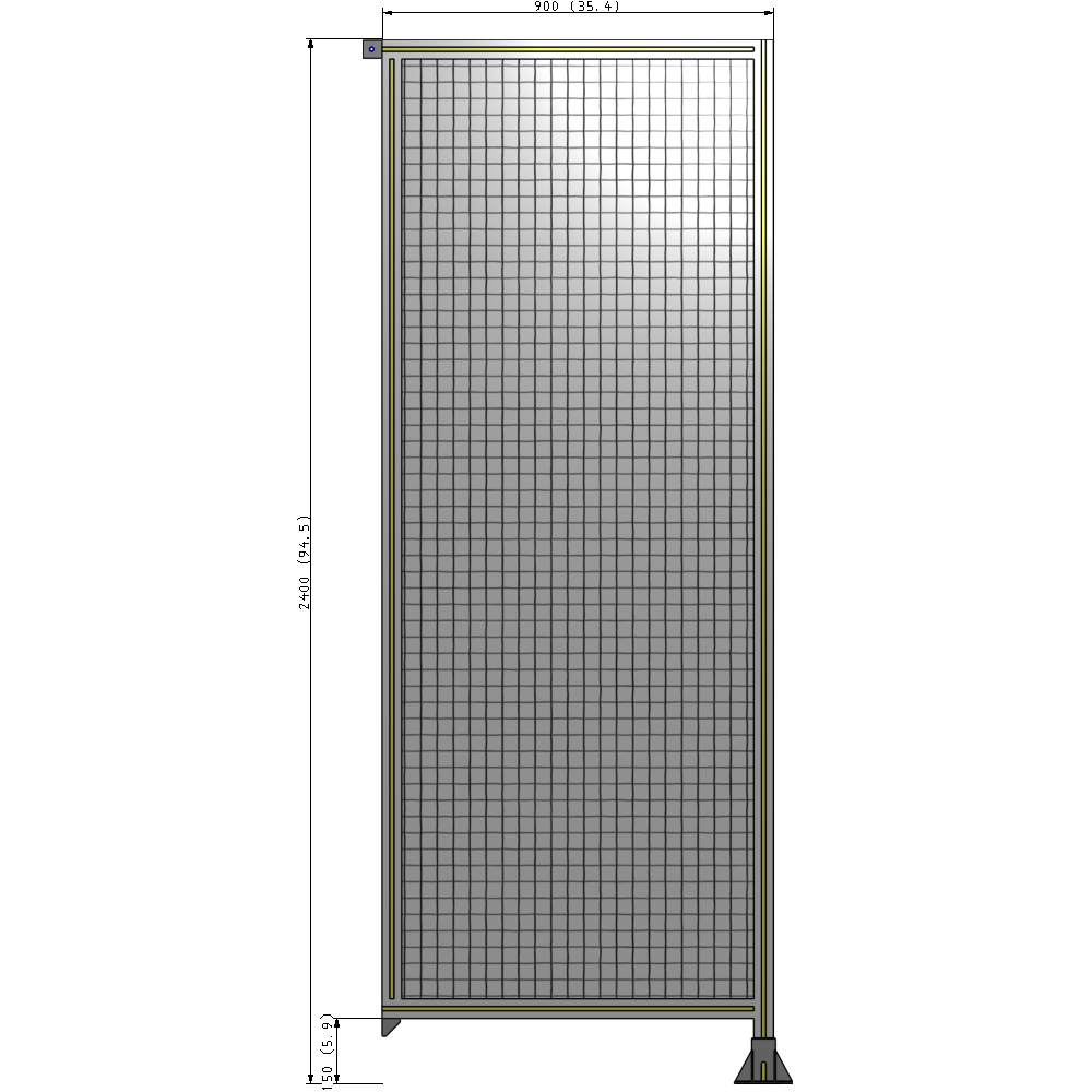 A2-2400-0900-0150-TYMFA SINGLE PANEL-LEG ON RIGHT WITH TIE PLATES AND ANGLE 2400MM X 900MM  1" MESH, FULLY ASSEMBLED