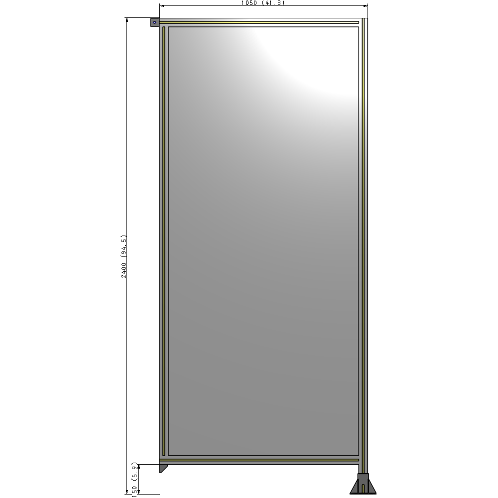 A2-2400-1050-0150-TYPFA SINGLE PANEL-LEG ON RIGHT WITH TIE PLATES AND ANGLE 2400MM X 1050MM  1/4" POLYCARBONATE, ASSEMBLED