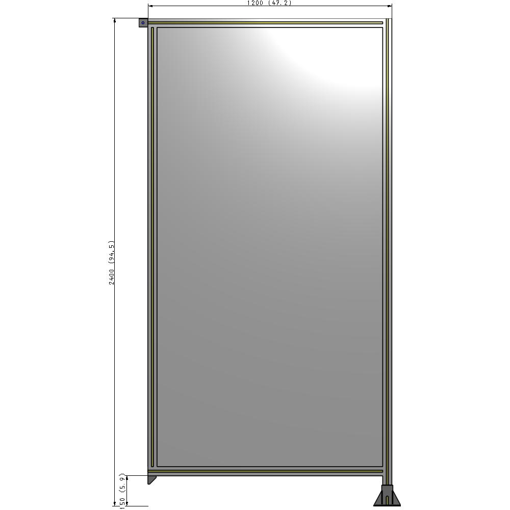 A2-2400-1200-0150-TYPFA SINGLE PANEL-LEG ON RIGHT WITH TIE PLATES AND ANGLE 2400MM X 1200MM 1/4" POLYCARBONATE, ASSEMBLED
