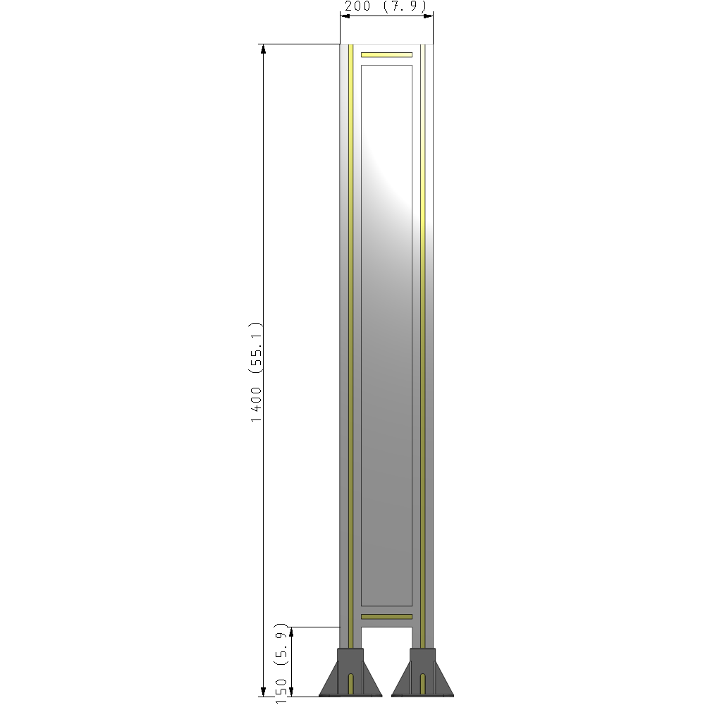 A3-1400-0200-0150-ZYPFK SINGLE PANEL-LEG ON BOTH SIDES 1400MM X 200MM 1/4" POLYCARBONATE, AS A KIT