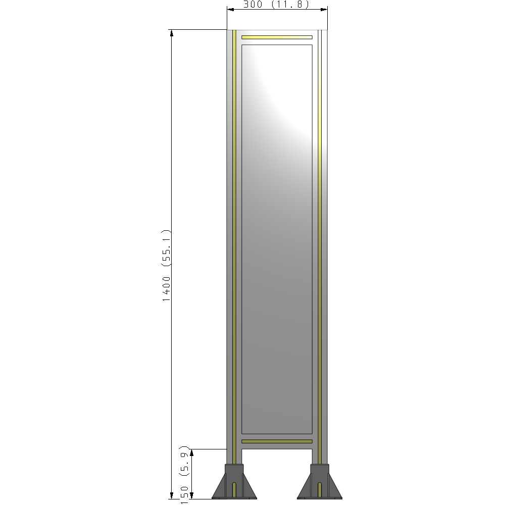 A3-1400-0300-0150-ZYPFA SINGLE PANEL-LEG ON BOTH SIDES 1400MM X 300MM 1/4" POLYCARBONATE, FULLY ASSEMBLED