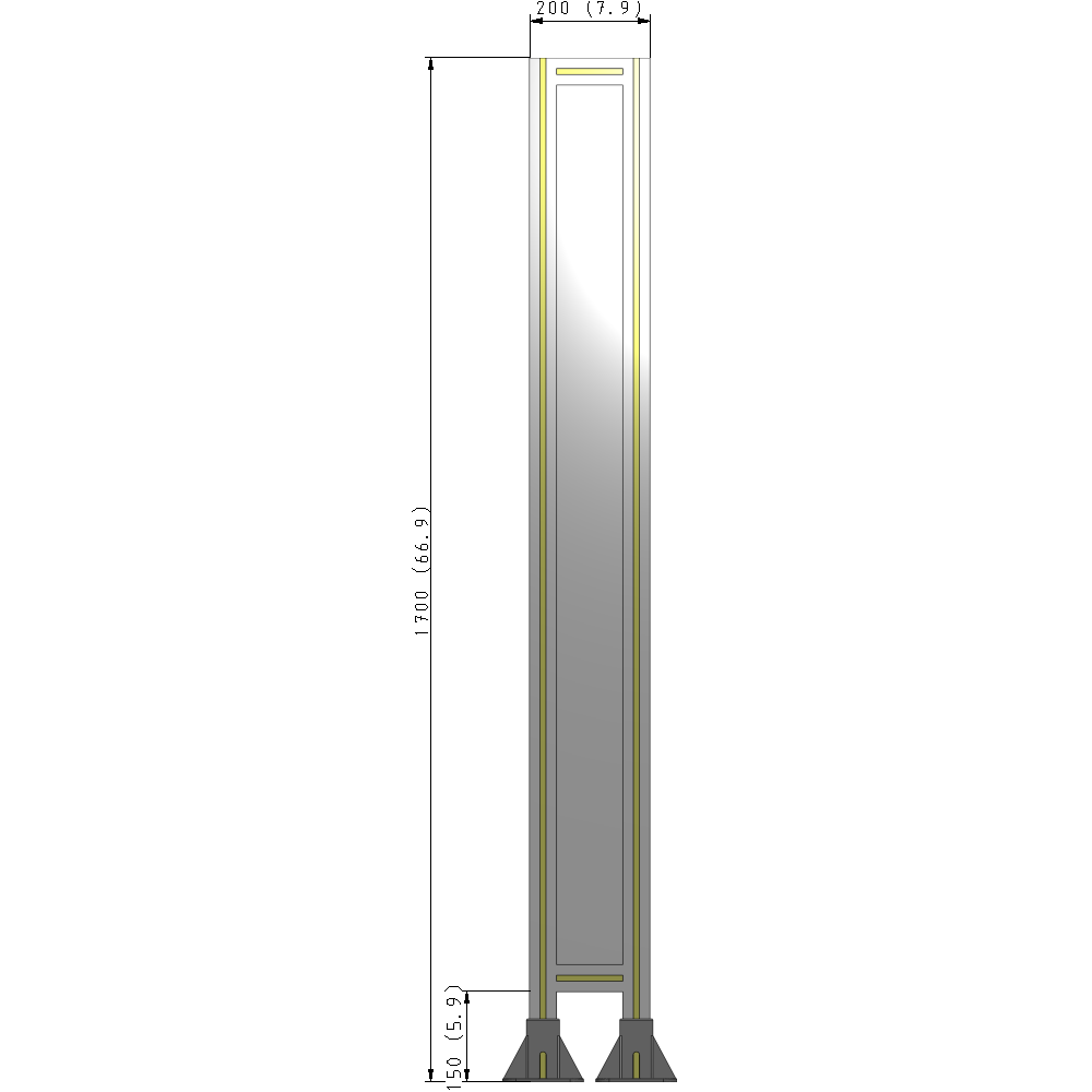 A3-1700-0200-0150-ZYPFK SINGLE PANEL-LEG ON BOTH SIDES 1700MM X 200MM 1/4" POLYCARBONATE, AS A KIT