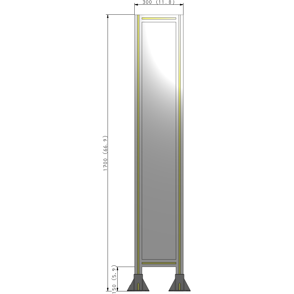 A3-1700-0300-0150-ZYPFK SINGLE PANEL-LEG ON BOTH SIDES 1700MM X 300MM 1/4" POLYCARBONATE, AS A KIT
