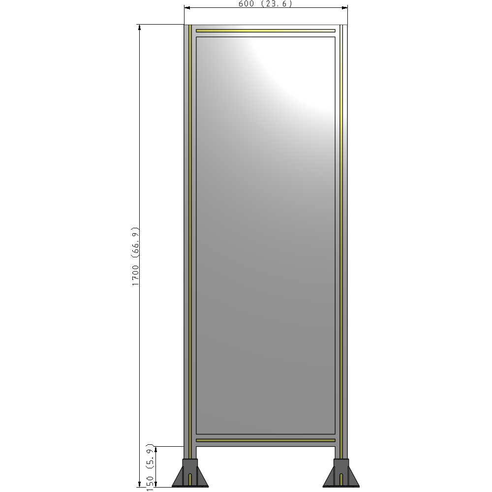 A3-1700-0600-0150-ZYPFK SINGLE PANEL-LEG ON BOTH SIDES 1700MM X 600MM 1/4" POLYCARBONATE, AS A KIT