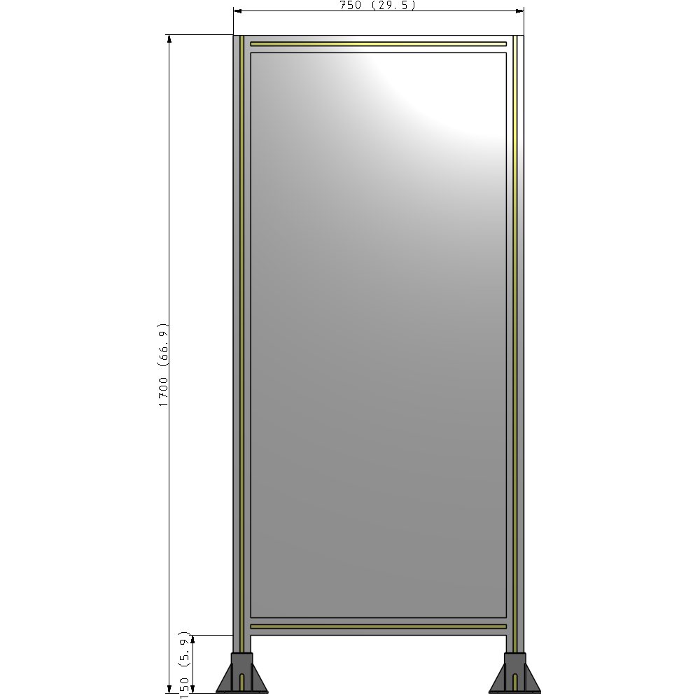 A3-1700-0750-0150-ZYPFA SINGLE PANEL-LEG ON  BOTH SIDES  1700MM X 750MM  1/4" POLYCARBONATE, ASSEMBLED