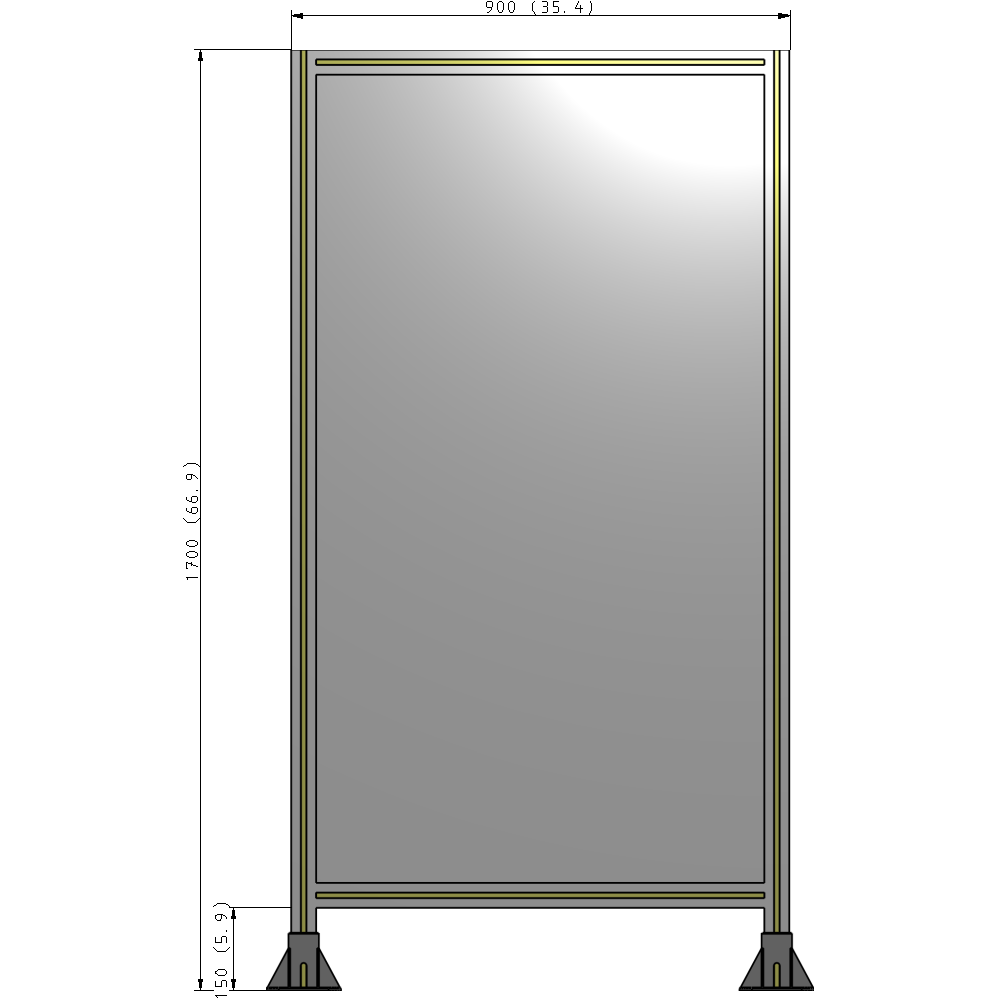 A3-1700-0900-0150-ZYPFA SINGLE PANEL-LEG ON  BOTH SIDES  1700MM X 900MM  1/4" POLYCARBONATE, FULLY ASSEMBLED