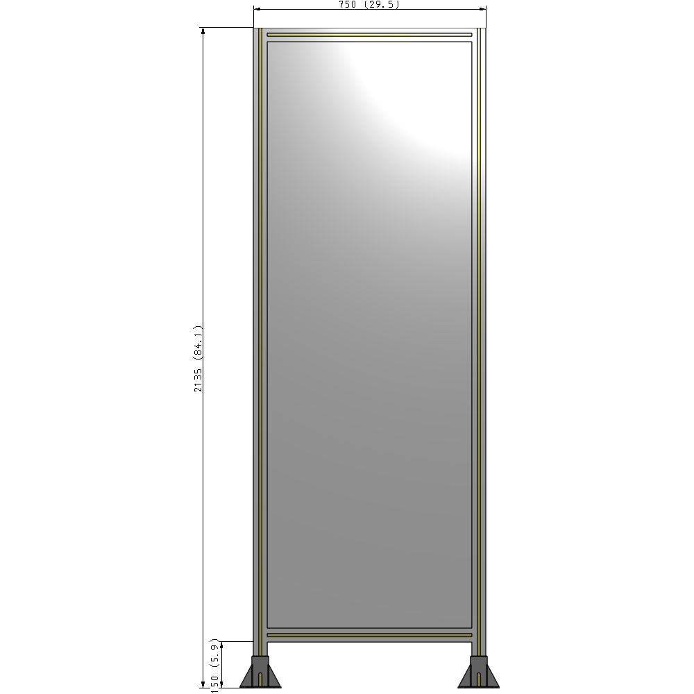 A3-2135-0750-0150-ZYPFA SINGLE PANEL-LEG ON  BOTH SIDES  2135MM X 750MM  1/4" POLYCARBONATE, ASSEMBLED
