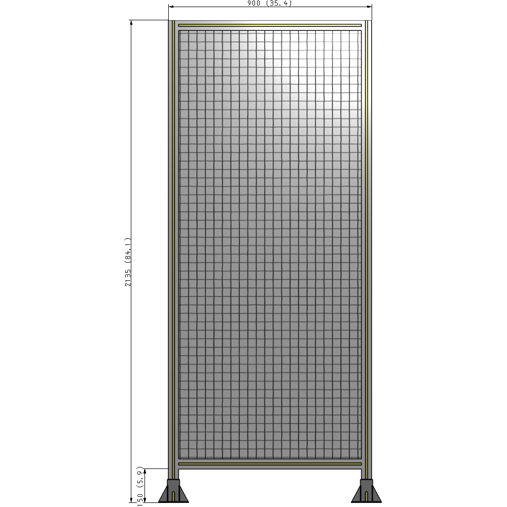 A3-2135-0900-0150-ZYMFA SINGLE PANEL-LEG ON  BOTH SIDES  2135MM X 900MM  1" MESH, FULLY ASSEMBLED