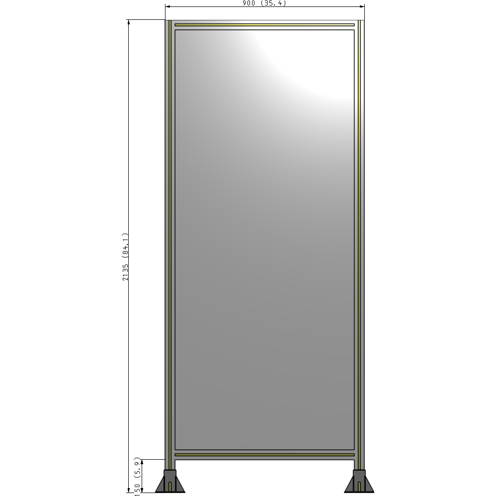 A3-2135-0900-0150-ZYPFK SINGLE PANEL-LEG ON BOTH SIDES 2135MM X 900MM 1/4" POLYCARBONATE, AS A KIT