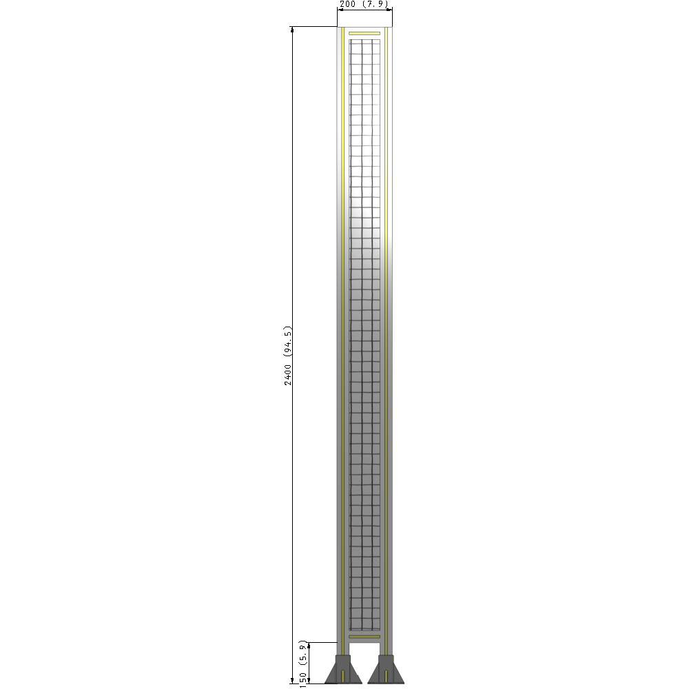 A3-2400-0200-0150-ZYMFA SINGLE PANEL-LEG ON BOTH SIDES 2400MM X 200MM 1" MESH, FULLY ASSEMBLED