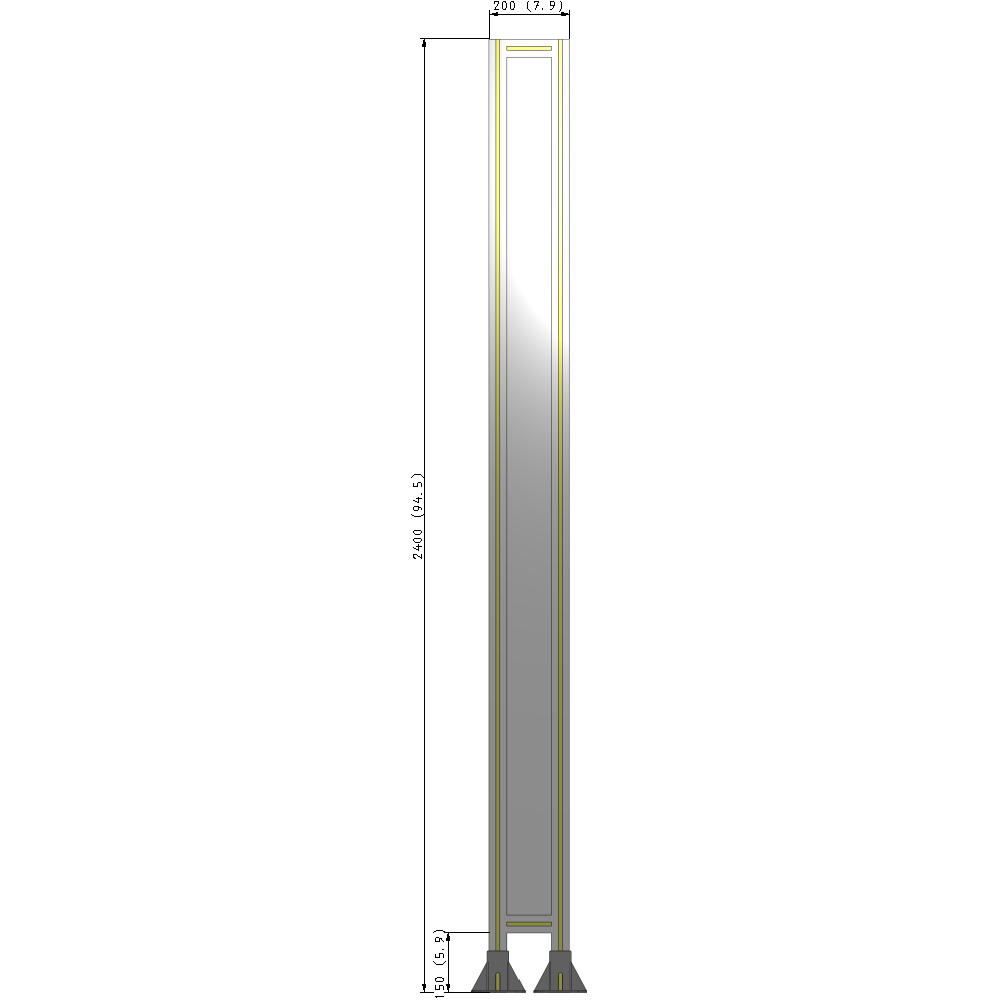 A3-2400-0200-0150-ZYPFA SINGLE PANEL-LEG ON  BOTH SIDES  2400MM X 200MM  1/4" POLYCARBONATE, FULLY ASSEMBLED