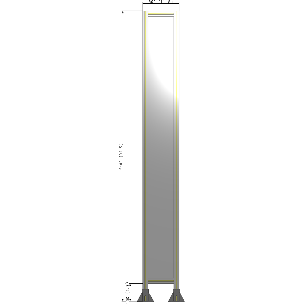 A3-2400-0300-0150-ZYPFK SINGLE PANEL-LEG ON BOTH SIDES 2400MM X 300MM 1/4" POLYCARBONATE, AS A KIT