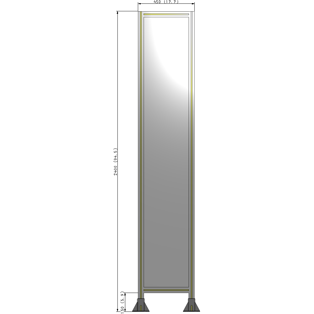 A3-2400-0450-0150-ZYPFA SINGLE PANEL-LEG ON BOTH SIDES 2400MM X 450MM 1/4" POLYCARBONATE, ASSEMBLED