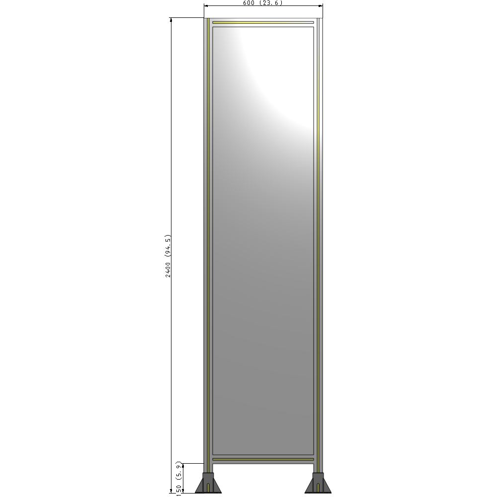 A3-2400-0600-0150-ZYPFK SINGLE PANEL-LEG ON BOTH SIDES 2400MM X 600MM 1/4" POLYCARBONATE, AS A KIT